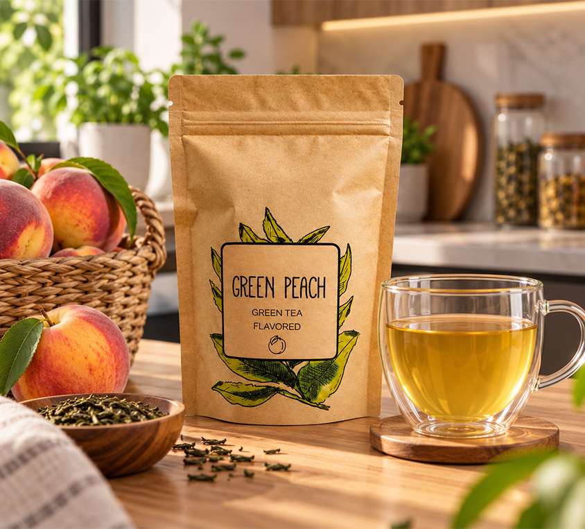 Green Peach Leo Tea – zielona herbata brzoskwiniowa w opakowaniu doypack